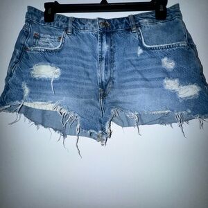 Zara High Rise Distressed Denim Shorts
